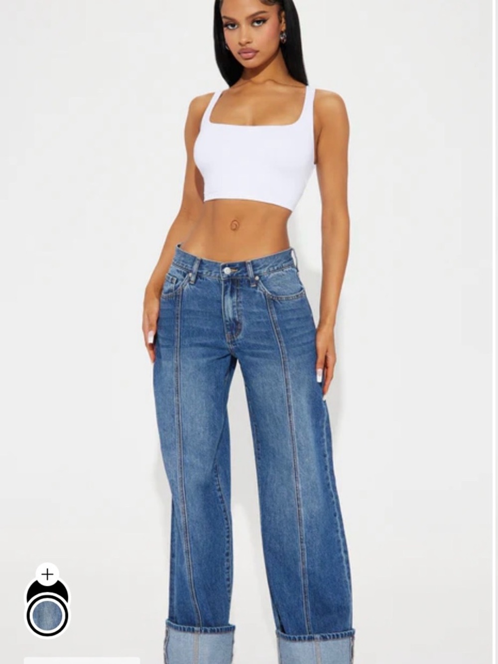 Fashion Nova Unpredictable Cuffed Wide Leg Blue Jeans